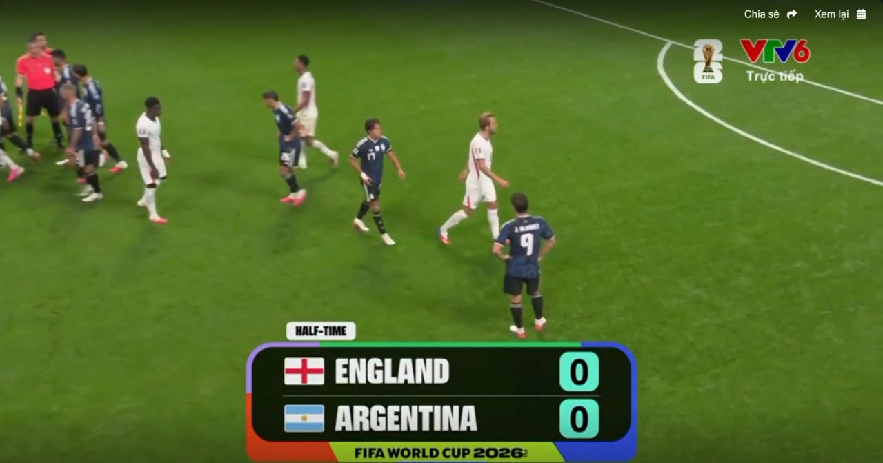 Anh vs Argentina halftime bán kết world cup 2026
