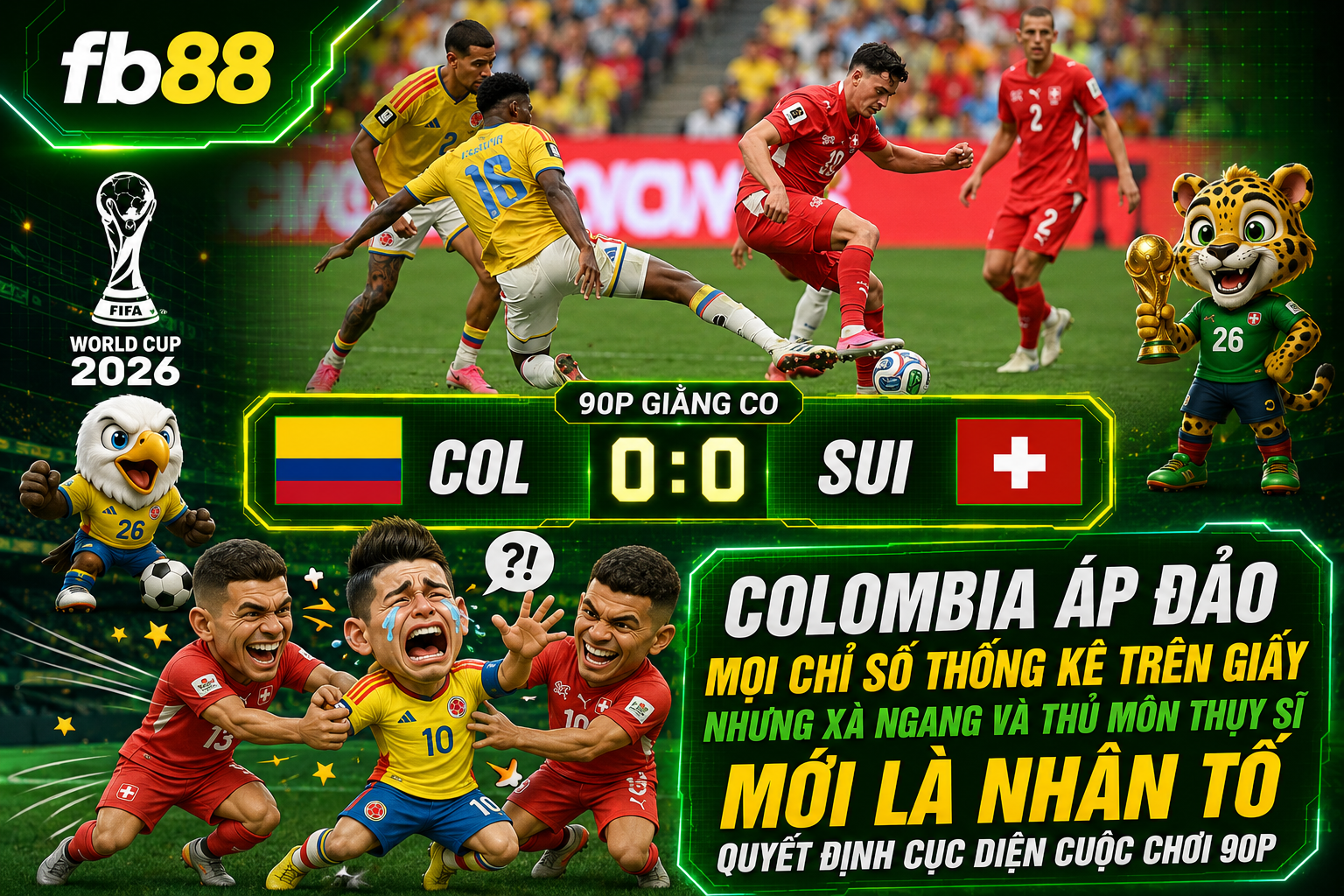 Colombia vs Thụy Sĩ vòng 16 World Cup 2026 Kết quả 0:0