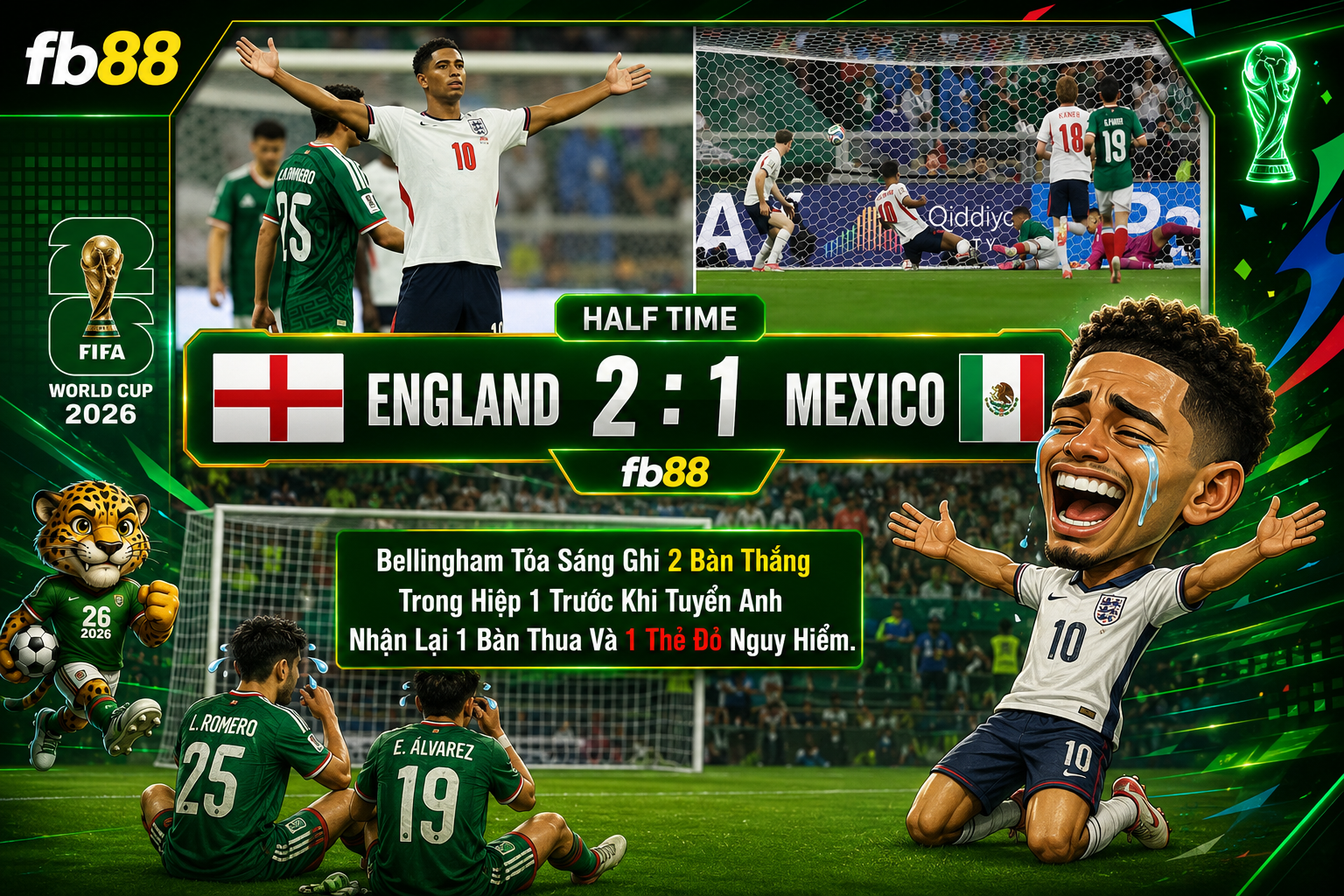 Anh vs Mexico Hiệp 1 Vòng 16 World Cup 2026
