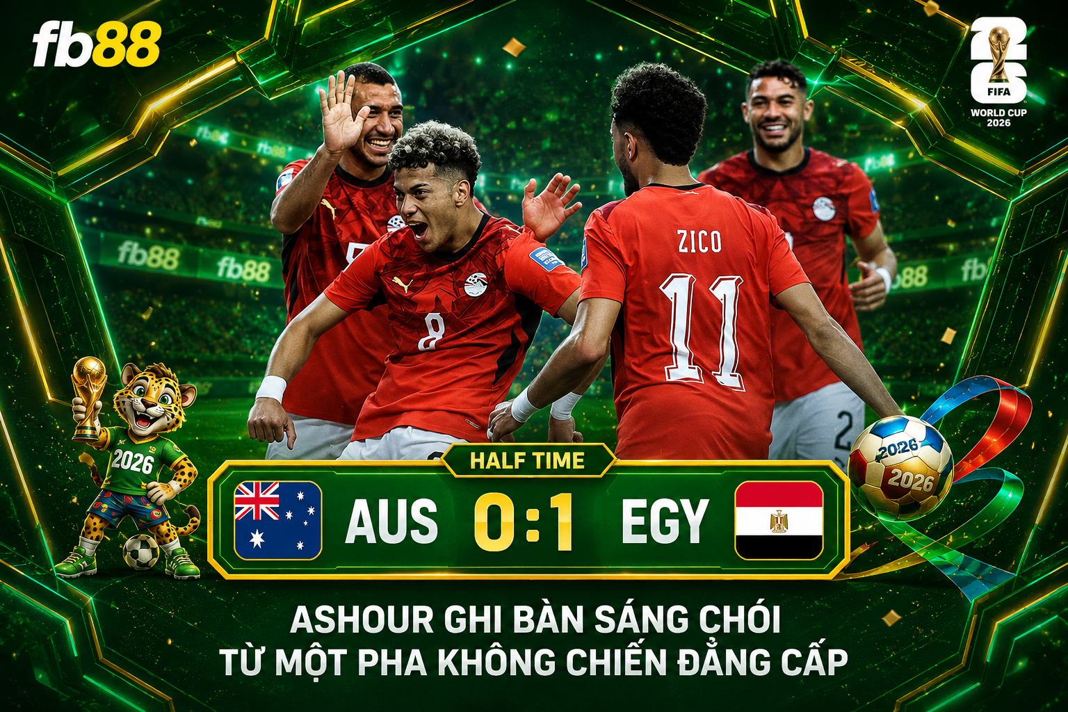 Úc vs Ai Cập Hiệp 1 Vòng 32 World Cup 2026