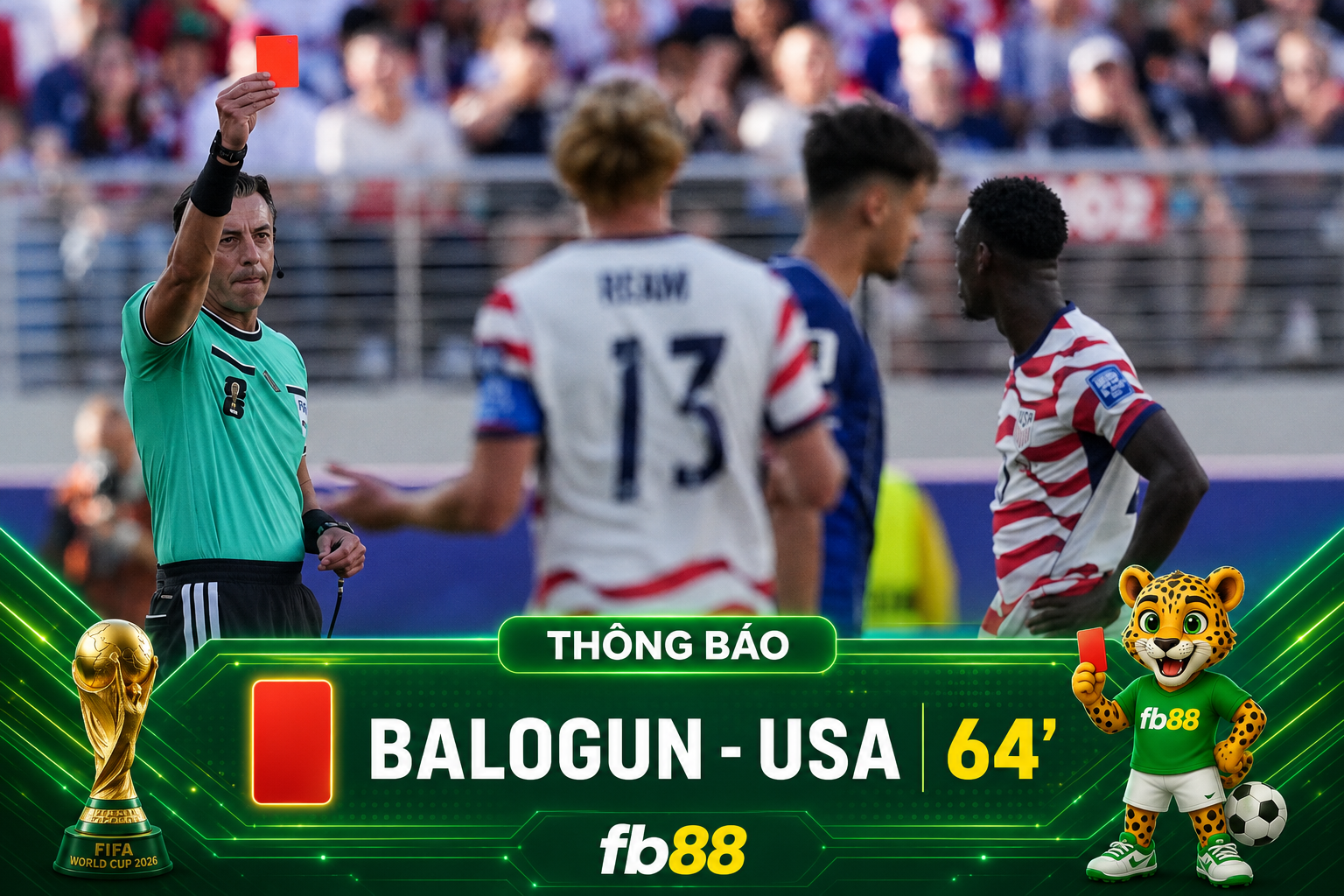 Mỹ vs Bosnia: Balogun nhận thẻ đỏ hiệp 2