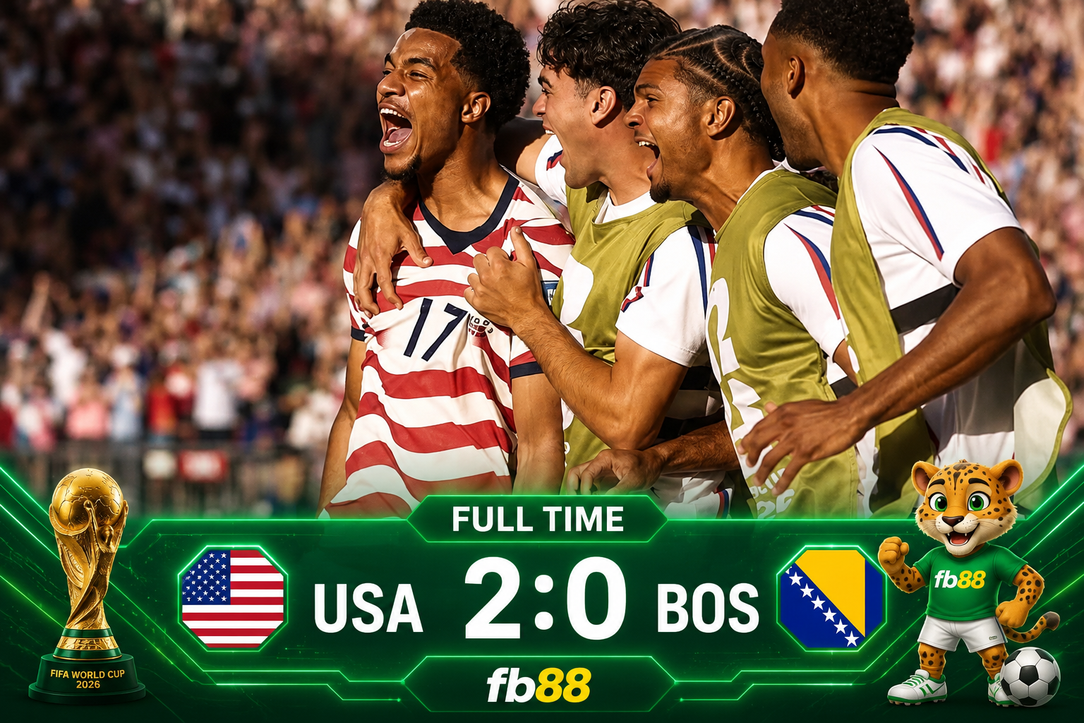 Mỹ vs Bosnia FT 2:0 Vòng 32 World Cup 2026