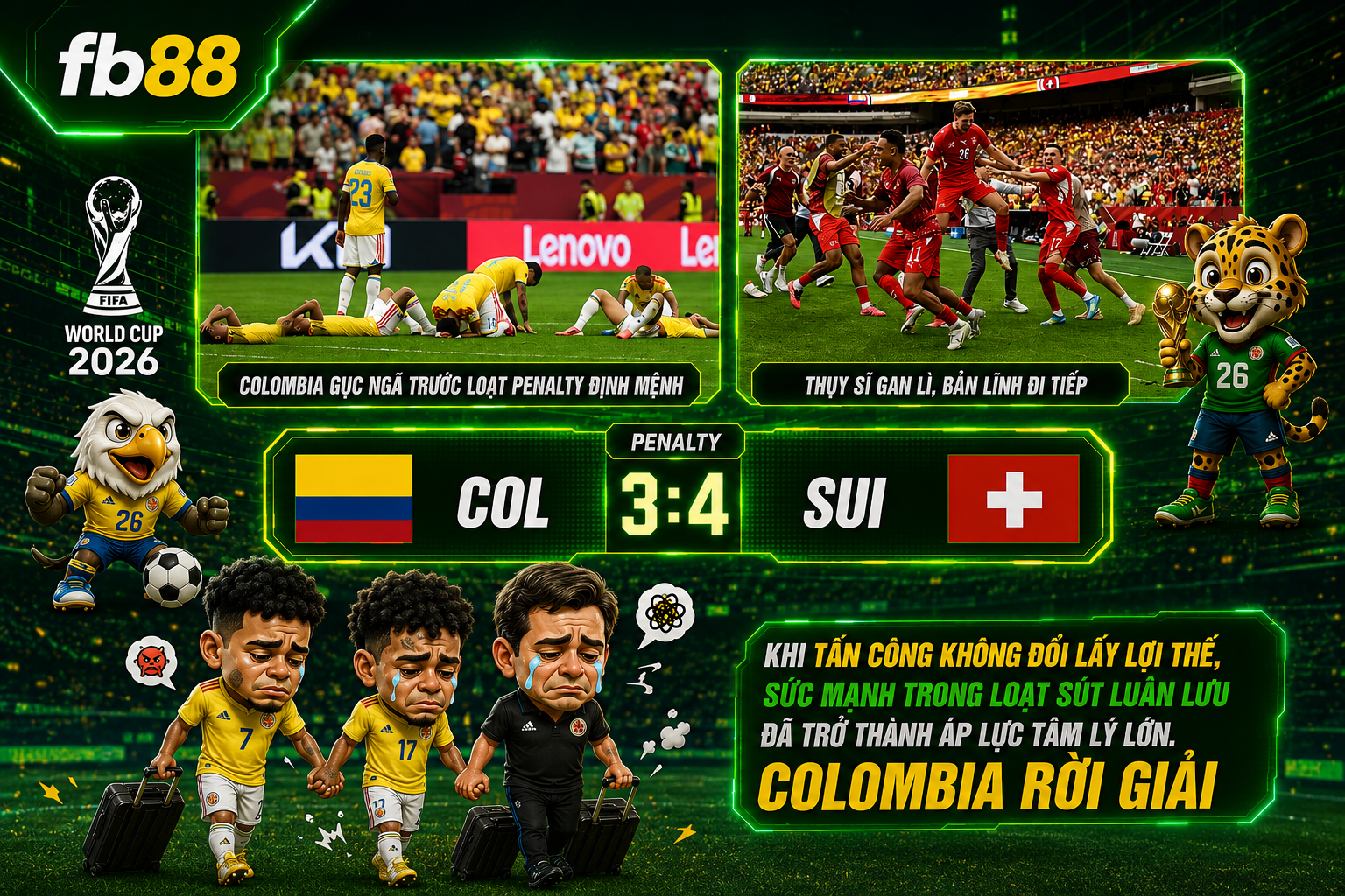 Colombia vs Thụy Sĩ Luân Lưu World Cup 2026 Vòng 16