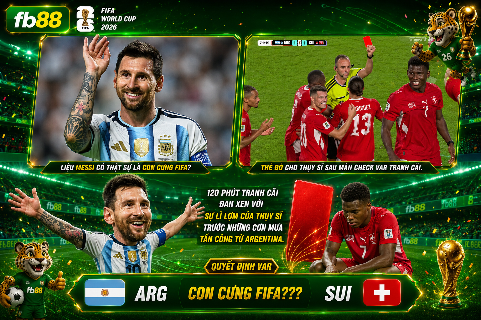 Argentina vs Thụy Sĩ 3:1 Tứ Kết World Cup 2026