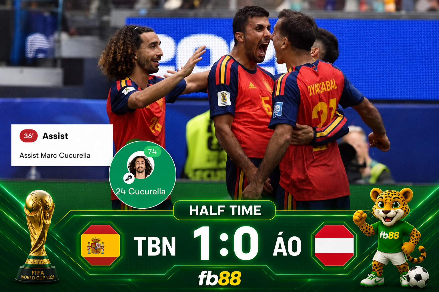 Tây Ban Nha vs Áo HT: 1 -0