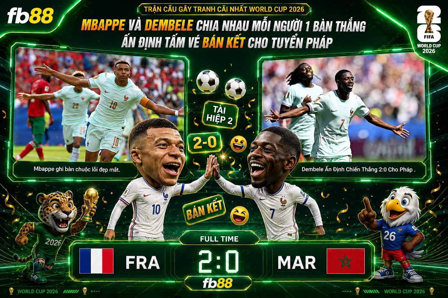 Pháp vs Ma Rốc FT 2:0 Tứ Kết World Cup 2026