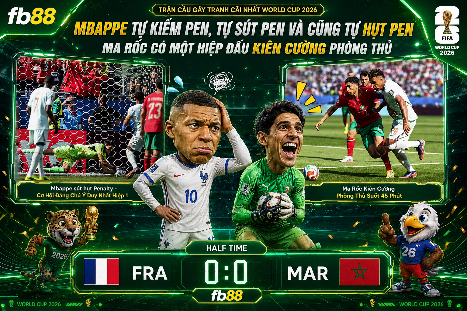 Pháp vs Ma Rốc HT Mbappe hụt penalty