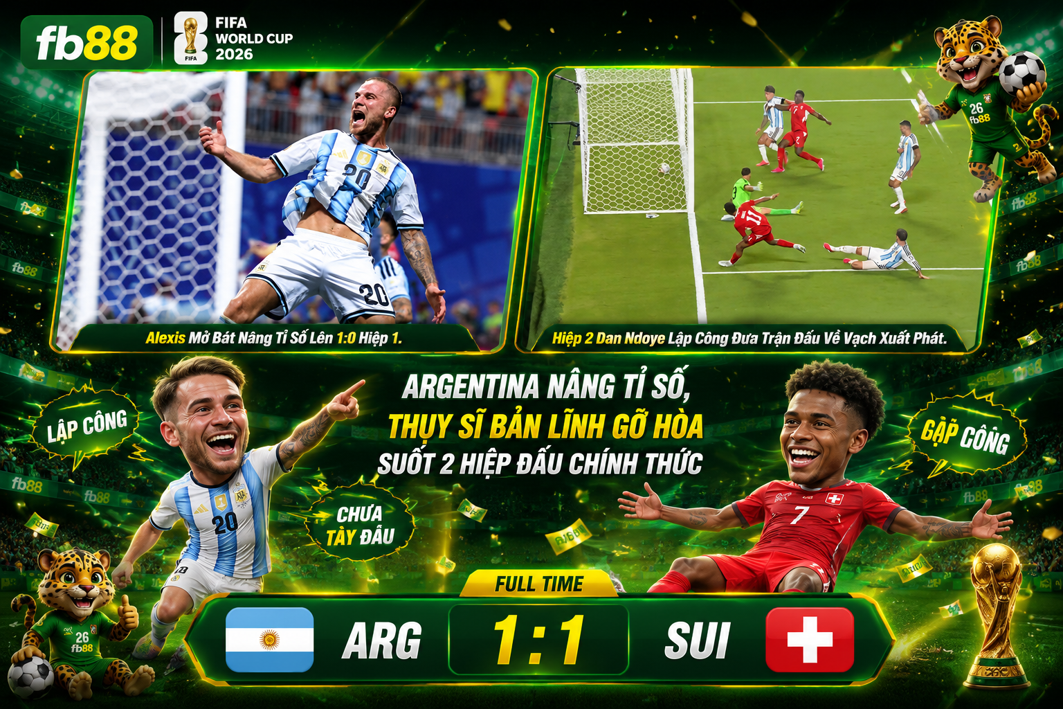 Argentina vs Thụy Sĩ 3:1 Tứ Kết World Cup 2026